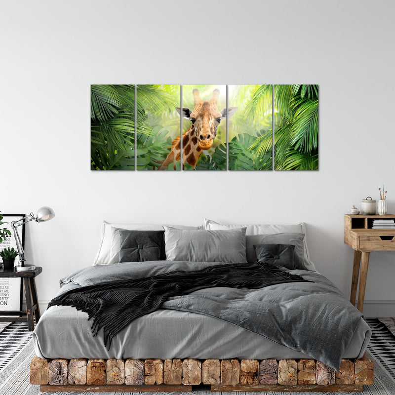 Runa Art Wandbild XXL Giraffe Abstrakt Wohnzimmer Schlafzimmer 200 x 80 cm Grün 5 Teilig - Made in Germany - 037555c