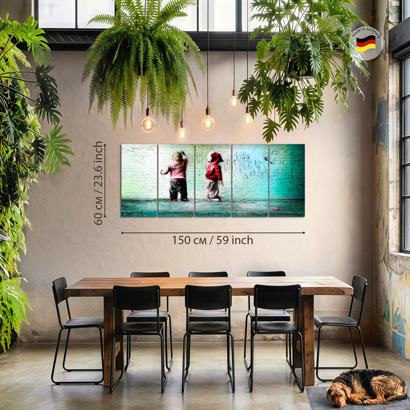 Runa Art Bild Kinder Graffiti Wandbilder auf Vlies Leinwand 5 Teilig Wanddekoration Babyzimmer Spielzimmer 039256b