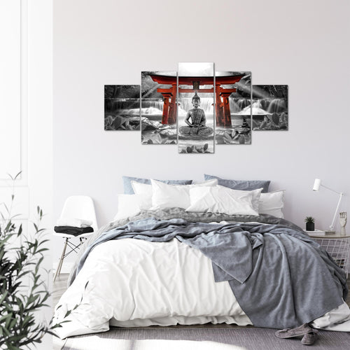 Runa Art - Bilder Feng Shui Buddha 200 x 100 cm 5 Teilig XXL Wanddekoration Design Rot Grau 036451c