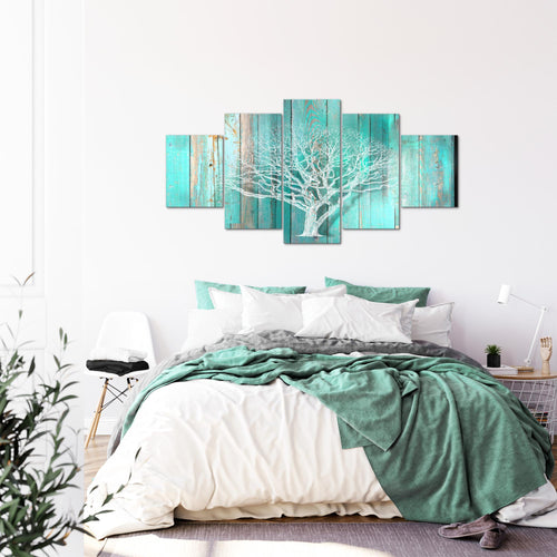 Runa Art - Bilder Baum Abstrakt 200 x 100 cm 5 Teilig XXL Wanddekoration Design Türkis Grau 039951c