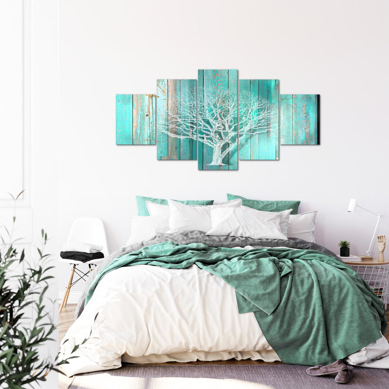 Runa Art - Bilder Baum Abstrakt 200 x 100 cm 5 Teilig XXL Wanddekoration Design Türkis Grau 039951c
