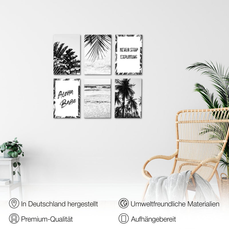 Novart Wandbilder Set Palmen - KOMPLETT AUFHÄNGFERTIG - Made in Germany - Moderne Bilder  Wohnzimmer Schlafzimmer - N013964a