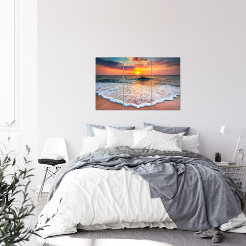 Runa Art Wandbilder Strand Meer Bild XXL Wohnzimmer Schlafzimmer Orange Sonnenuntergang 120 x 80 cm 3 Teilig 044531a