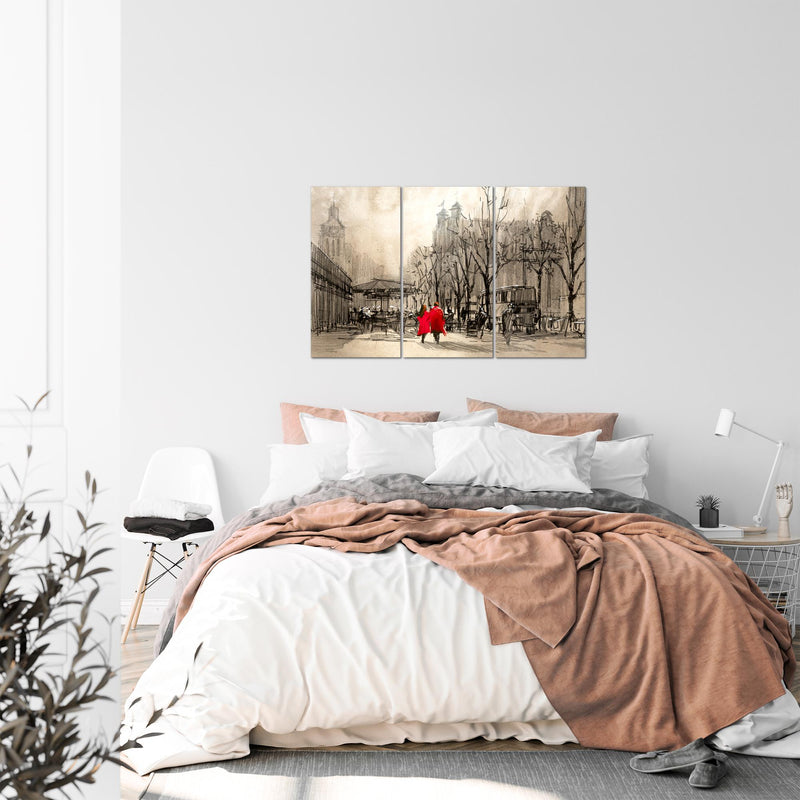 Runa Art Wandbilder London Bild XXL Wohnzimmer Schlafzimmer Braun Stadt Abstrakt 120 x 80 cm 3 Teilig 009731a