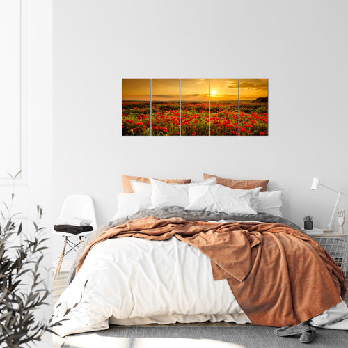 Runa Art Bild Mohnblumen Wandbilder auf Vlies Leinwand 5 Teilig Wanddekoration Wohnzimmer Schlafzimmer 043956a