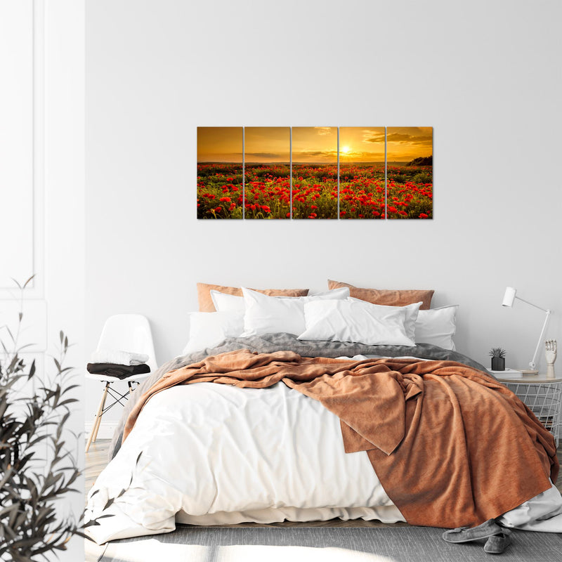 Runa Art Bild Mohnblumen Wandbilder auf Vlies Leinwand 5 Teilig Wanddekoration Wohnzimmer Schlafzimmer 043956a