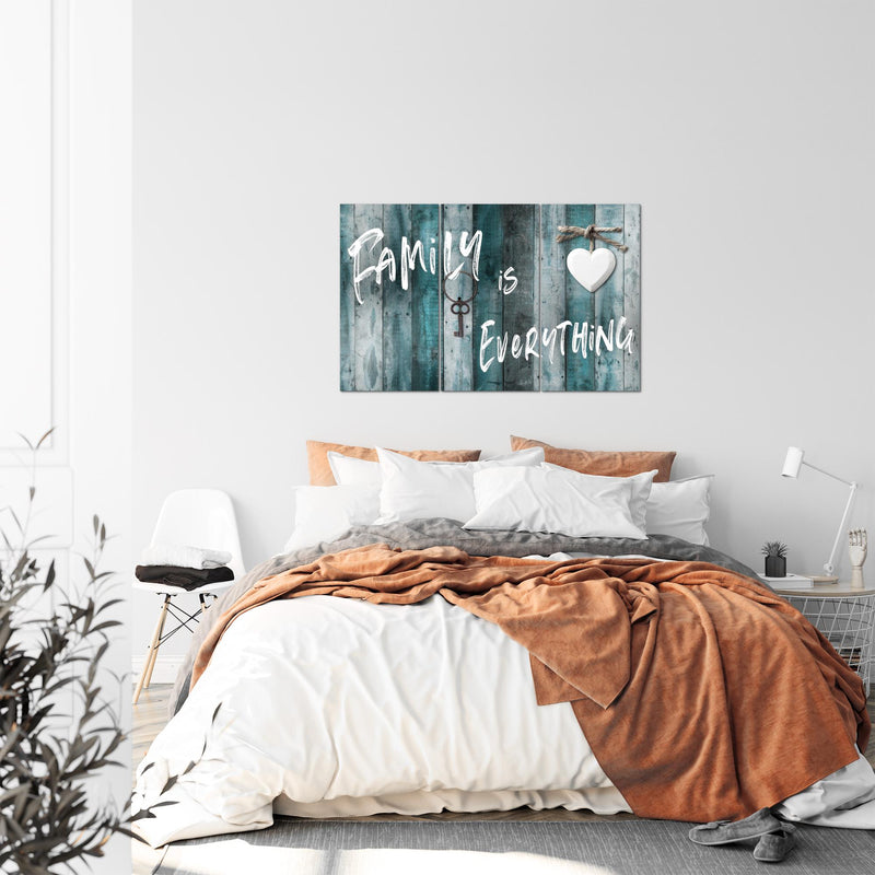 Runa Art Wandbilder Home Abstrakt Bild XXL Schlafzimmer Wohnzimmer Grau Türkis Holzmotiv 120 x 80 cm 3 Teilig 040231b
