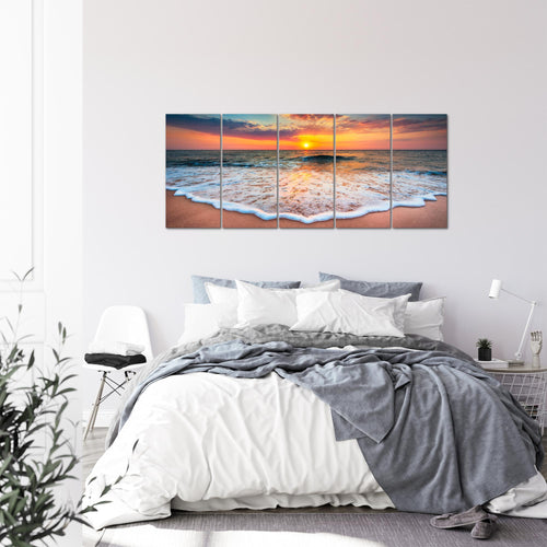 Runa Art Wandbild XXL Strand Meer Wohnzimmer Schlafzimmer 200 x 80 cm Orange 5 Teilig - Made in Germany - 044555a