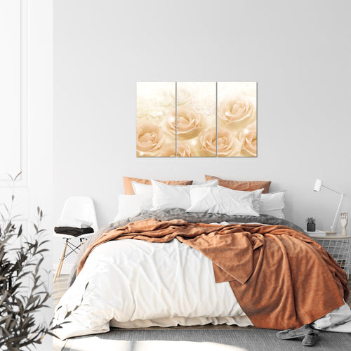 Runa Art Wandbilder Blumen Rosen Bild XXL Wohnzimmer Schlafzimmer Beige Vintage 120 x 80 cm 3 Teilig 017231b
