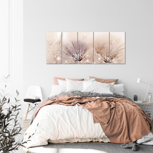 Runa Art Wandbild XXL Pusteblume Wohnzimmer Schlafzimmer 200 x 80 cm Rosa 5 Teilig - Made in Germany - 016955a