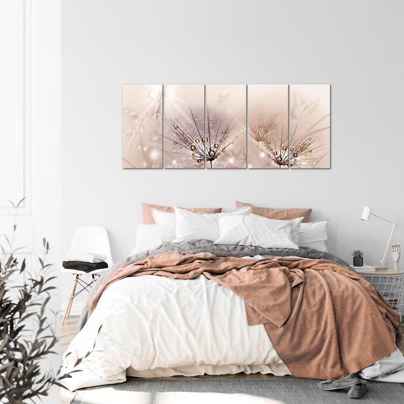 Runa Art Wandbild XXL Pusteblume Wohnzimmer Schlafzimmer 200 x 80 cm Rosa 5 Teilig - Made in Germany - 016955a