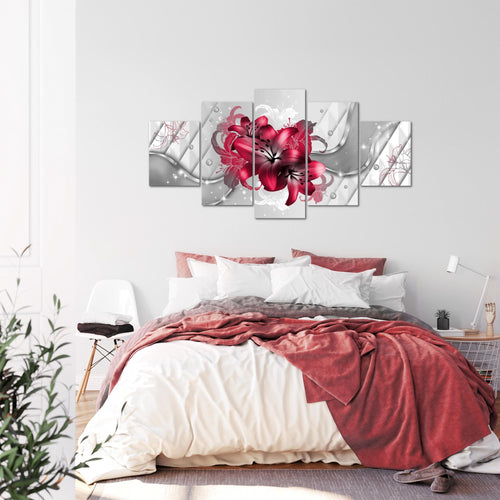 Runa Art - Bilder Blumen Lilien 200 x 100 cm 5 Teilig XXL Wanddekoration Design Rot 017351b