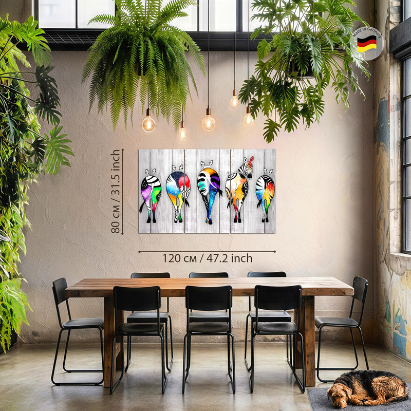 Runa Art Wandbilder Zebra Bild XXL Wohnzimmer Schlafzimmer Grau Bunt Abstrakt 120 x 80 cm 3 Teilig 034031c