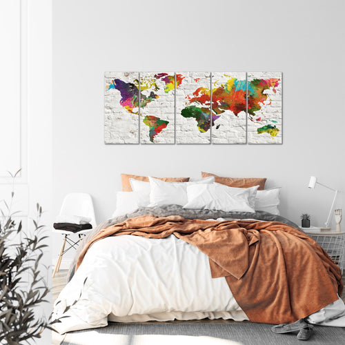 Runa Art Wandbild XXL Weltkarte Büro Wohnzimmer 200 x 80 cm Grau Bunt 5 Teilig - Made in Germany - 106955b
