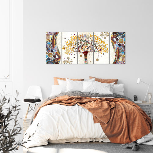 Runa Art Wandbild XXL Gustav Klimt Baum des Lebens Wohnzimmer 200 x 80 cm Bunt 5 Teilig - Made in Germany - 004655a