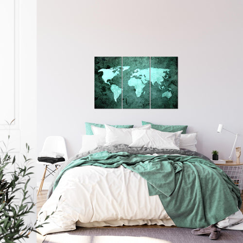 Runa Art Wandbilder Weltkarte Bild XXL Büro Wohnzimmer Türkis Vintage Antik 120 x 80 cm 3 Teilig 101731b