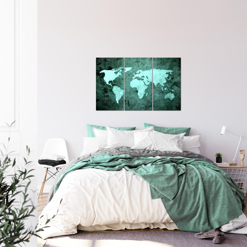 Runa Art Wandbilder Weltkarte Bild XXL Büro Wohnzimmer Türkis Vintage Antik 120 x 80 cm 3 Teilig 101731b
