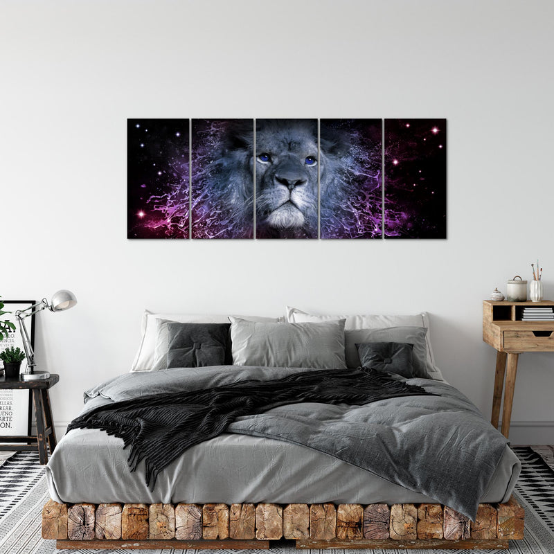 Runa Art Wandbild XXL Sternzeichen Löwe Wohnzimmer Schlafzimmer 200 x 80 cm Lila 5 Teilig - Made in Germany - 040755c