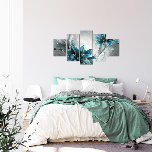 Runa Art Bild Wohnzimmer Schlafzimmer Blumen Lilien 5 Teilig Abstrakt Grau Blau Wandbilder auf Vlies Leinwand 036853c