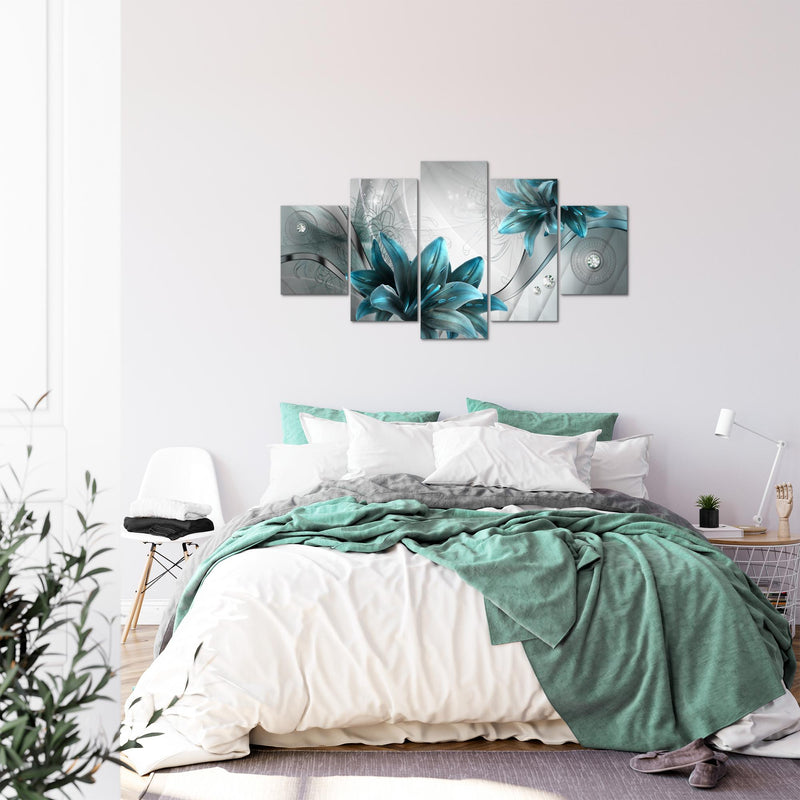 Runa Art Bild Wohnzimmer Schlafzimmer Blumen Lilien 5 Teilig Abstrakt Grau Blau Wandbilder auf Vlies Leinwand 036853c