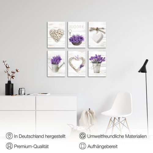 Novart Wandbilder Set Home Provence - KOMPLETT AUFHÄNGFERTIG - Made in Germany - Moderne Bilder  Wohnzimmer Schlafzimmer - N003064a