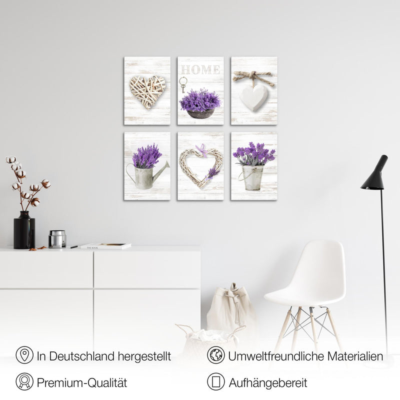 Novart Wandbilder Set Home Provence - KOMPLETT AUFHÄNGFERTIG - Made in Germany - Moderne Bilder  Wohnzimmer Schlafzimmer - N003064a