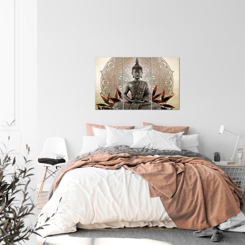 Runa Art Wandbilder Buddha Bild XXL Wohnzimmer Schlafzimmer Beige Braun Feng Shui 120 x 80 cm 3 Teilig 031231b