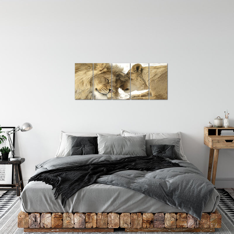 Runa Art Bild Löwen Liebe Wandbilder auf Vlies Leinwand 5 Teilig Wanddekoration Wohnzimmer Schlafzimmer 002156a