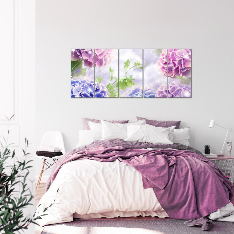 Runa Art Wandbild XXL Blumen Hortensien Wohnzimmer Schlafzimmer 200 x 80 cm Violett Lila 5 Teilig - Made in Germany - 017455b