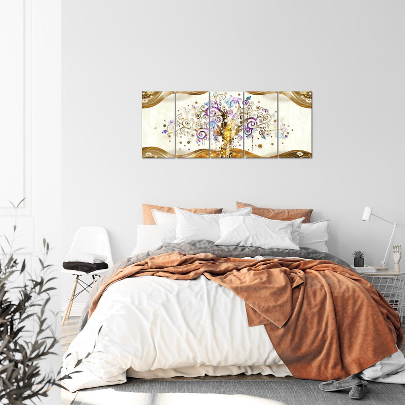 Runa Art Bild Gustav Klimt Baum des Lebens Wandbilder auf Vlies Leinwand 5 Teilig Wanddekoration Wohnzimmer 003056a