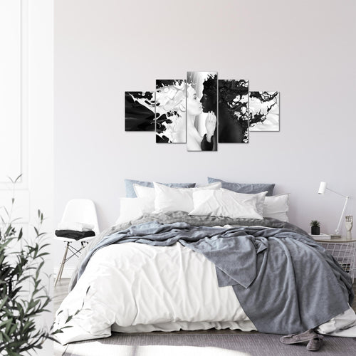 Runa Art Bild Wohnzimmer Schlafzimmer Milk und Coffee 5 Teilig Liebe Schwarz Weiss Wandbilder auf Vlies Leinwand 005053b