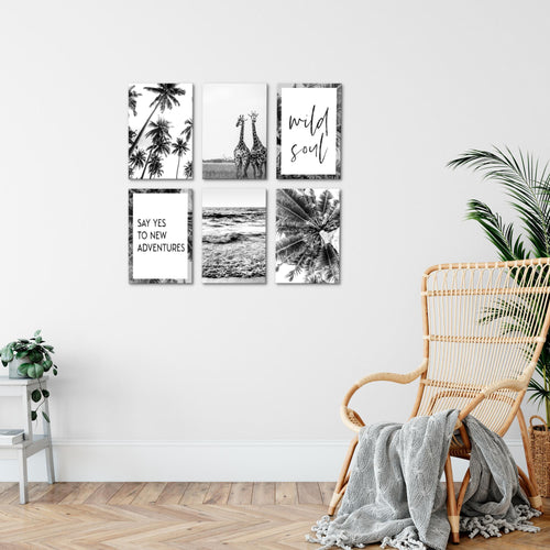 Novart Wandbilder Set Giraffen Palmen - KOMPLETT AUFHÄNGFERTIG - Made in Germany - Moderne Bilder  Wohnzimmer Schlafzimmer - N014364a