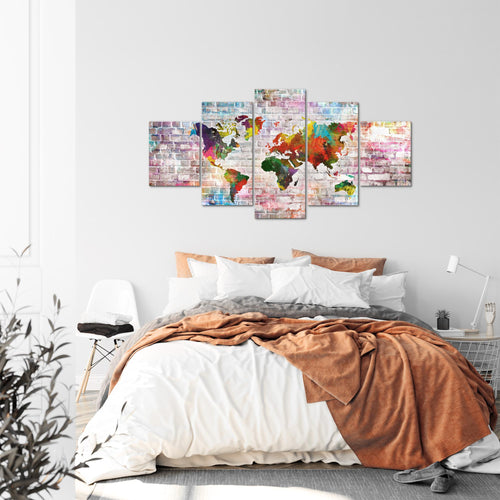 Runa Art - Bilder Weltkarte 200 x 100 cm 5 Teilig XXL Wanddekoration Design Bunt 106951a