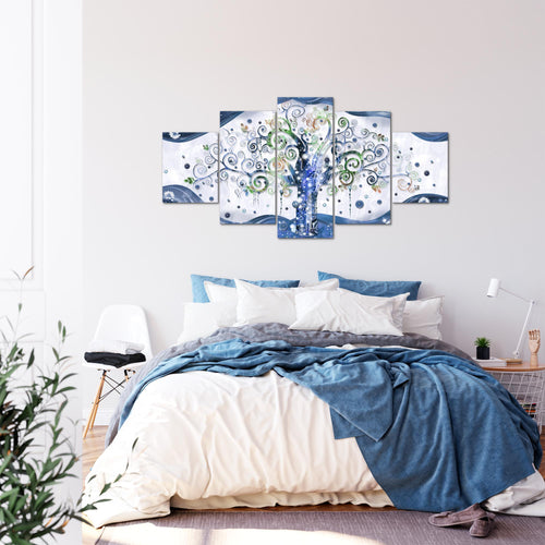 Runa Art - Bilder Gustav Klimt Baum des Lebens 200 x 100 cm 5 Teilig XXL Wanddekoration Design Blau 003051b