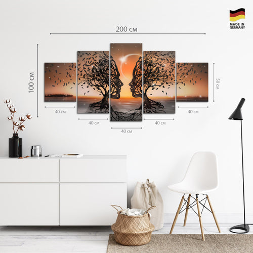Runa Art - Bilder Abstrakt 200 x 100 cm 5 Teilig XXL Wanddekoration Design Gesichter Orange 044851c