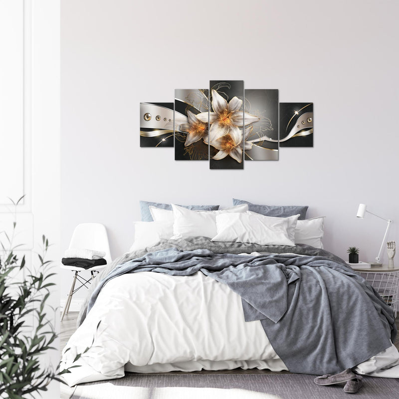 Runa Art Bild Wohnzimmer Schlafzimmer Blumen Lilien 5 Teilig Abstrakt Gelb Gold Wandbilder auf Vlies Leinwand 039653a