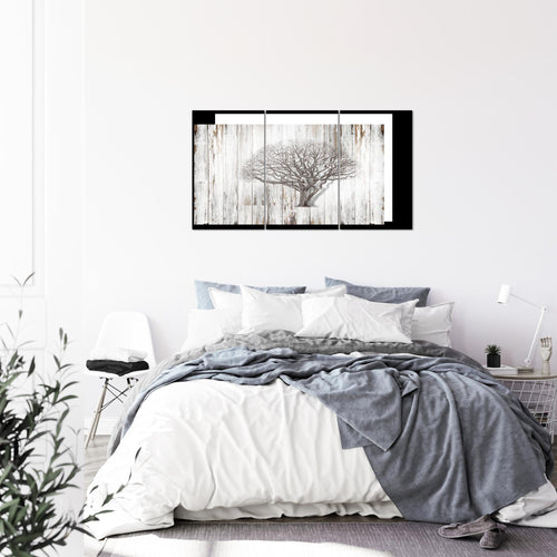 Runa Art Wandbilder Baum Abstrakt Bild XXL Wohnzimmer Schwarz Weiss Holzmotiv 120 x 80 cm 3 Teilig 039931b