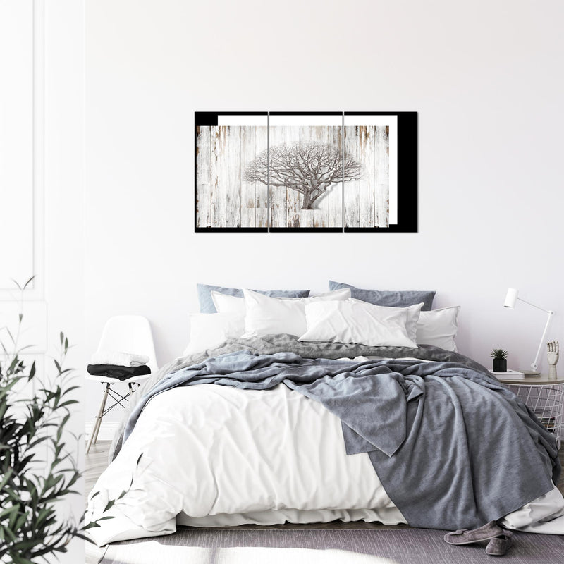 Runa Art Wandbilder Baum Abstrakt Bild XXL Wohnzimmer Schwarz Weiss Holzmotiv 120 x 80 cm 3 Teilig 039931b