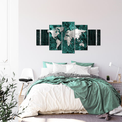 Runa Art - Bilder Weltkarte 200 x 100 cm 5 Teilig XXL Wanddekoration Design Grün 107351c