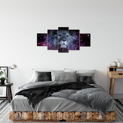 Runa Art Bild Wohnzimmer Schlafzimmer Sternzeichen Löwe 5 Teilig Abstrakt Tiere Lila Wandbilder auf Vlies Leinwand 040753c