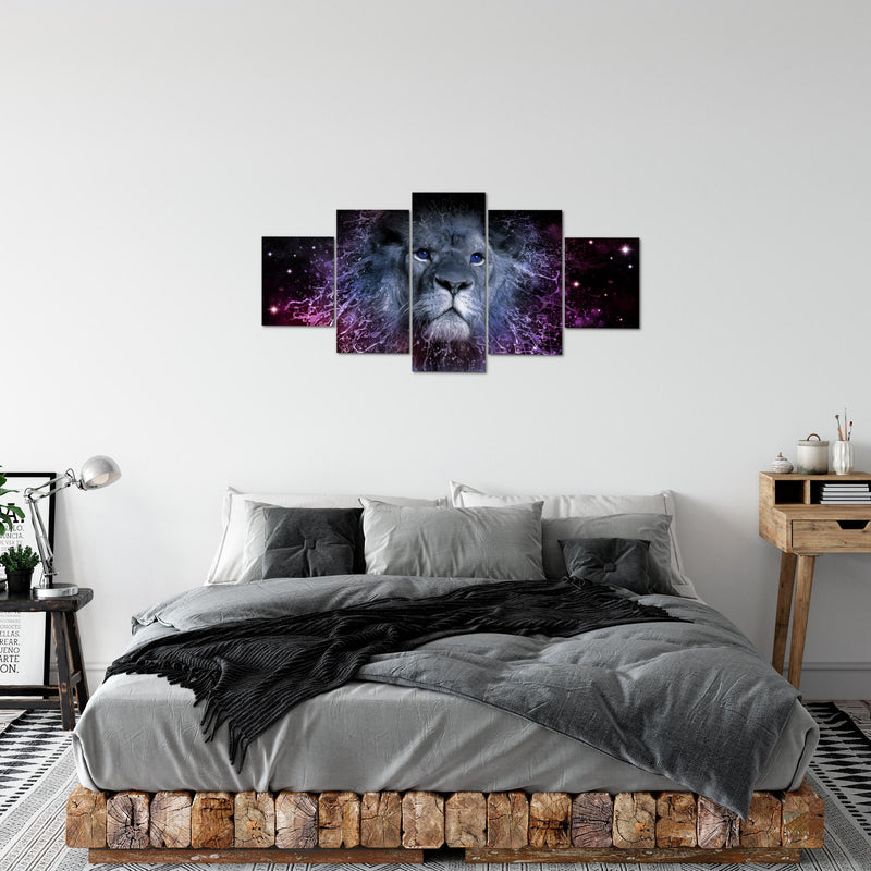 Runa Art Bild Wohnzimmer Schlafzimmer Sternzeichen Löwe 5 Teilig Abstrakt Tiere Lila Wandbilder auf Vlies Leinwand 040753c