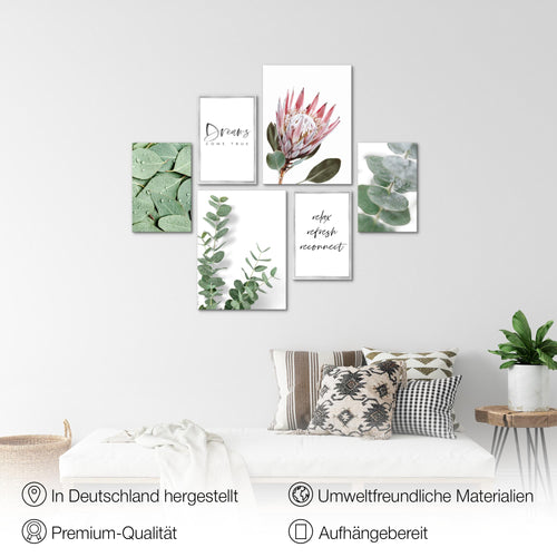 Novart Wandbilder Set Grüne Blätter Pflanze Natur Blumen  - KEIN EXTRA RAHMEN BENÖTIGT -  Modern Deko  - Wohnzimmer Schlafzimmer N005363a