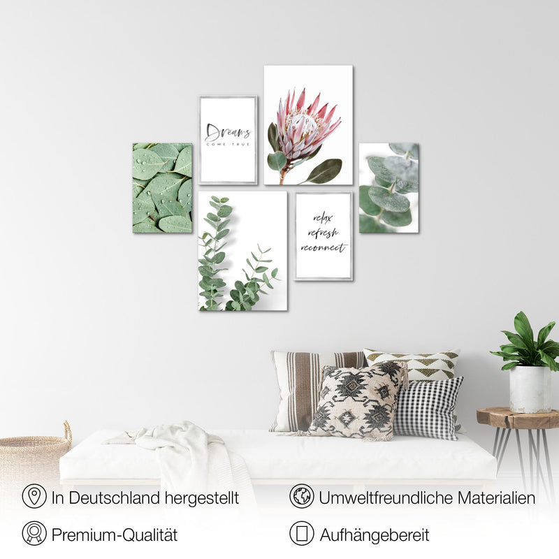 Novart Wandbilder Set Grüne Blätter Pflanze Natur Blumen  - KEIN EXTRA RAHMEN BENÖTIGT -  Modern Deko  - Wohnzimmer Schlafzimmer N005363a