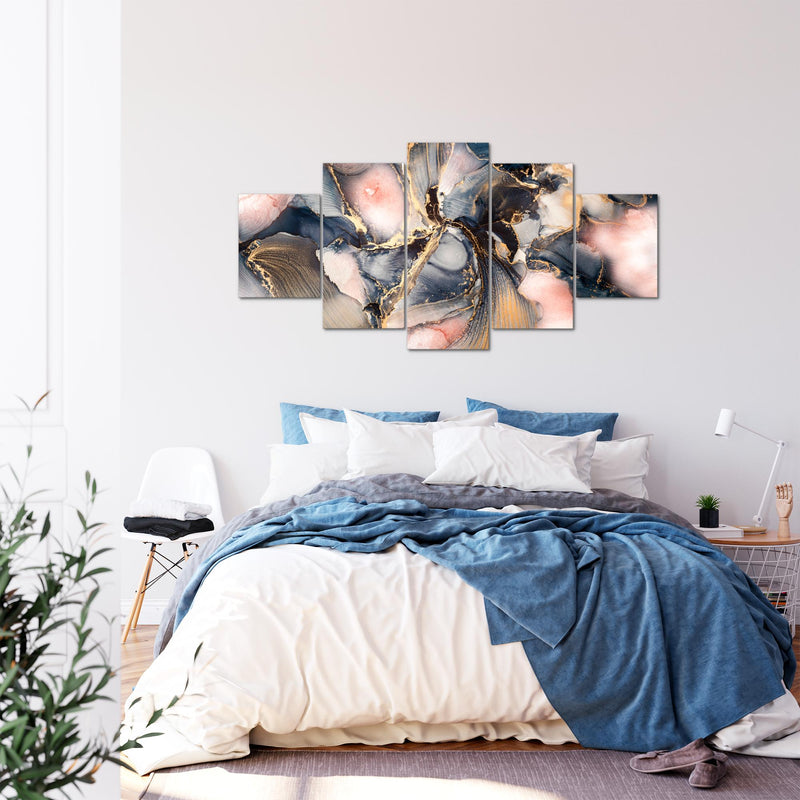 Runa Art - Bilder Abstrakt 200 x 100 cm 5 Teilig XXL Wanddekoration Design blau rosa Gold 043851a