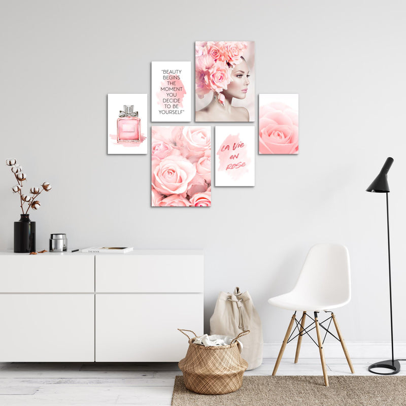 Novart Wandbilder Set Fashion Rosa - KEIN EXTRA RAHMEN BENÖTIGT -  Modern Deko  - Wohnzimmer Mädchen Teenager N008563a