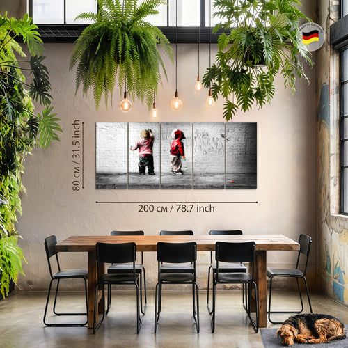 Runa Art Wandbild XXL Kinder Graffiti Babyzimmer Spielzimmer 200 x 80 cm Bunt 5 Teilig - Made in Germany - 039255c