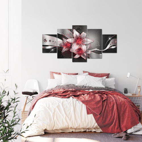 Runa Art - Bilder Blumen Lilien 200 x 100 cm 5 Teilig XXL Wanddekoration Design Schwarz Rot 039651c