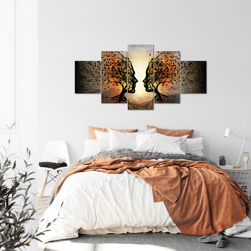 Runa Art - Bilder Liebe Paar 200 x 100 cm 5 Teilig XXL Wanddekoration Design Schwarz Orange 041251a