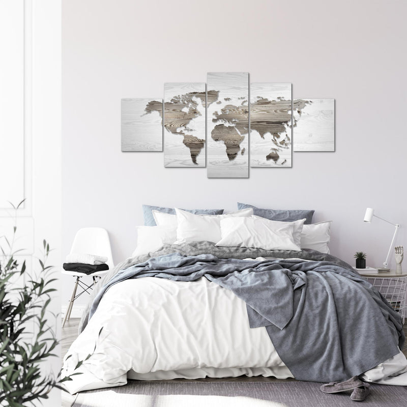 Runa Art - Bilder Weltkarte 200 x 100 cm 5 Teilig XXL Wanddekoration Design Schwarz Weiss 035051c