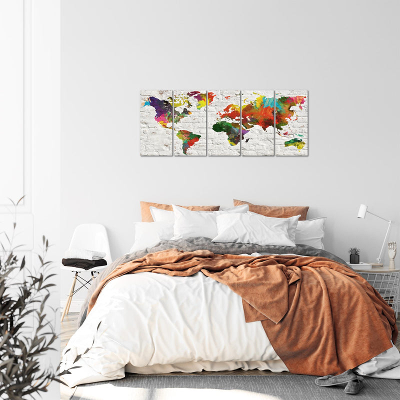 Runa Art Bild Weltkarte Wandbilder auf Vlies Leinwand 5 Teilig Wanddekoration Büro Wohnzimmer 106956b